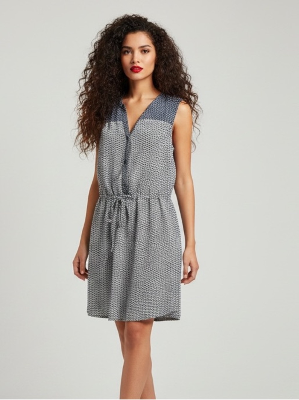 Gap Blue Patterned Clover Sleeveless Shirt Dress Lined Pockets Size L